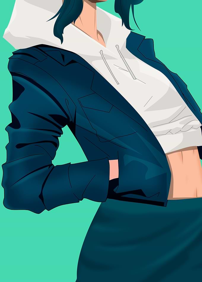 Woman in Blue Jacket and White Hoodie