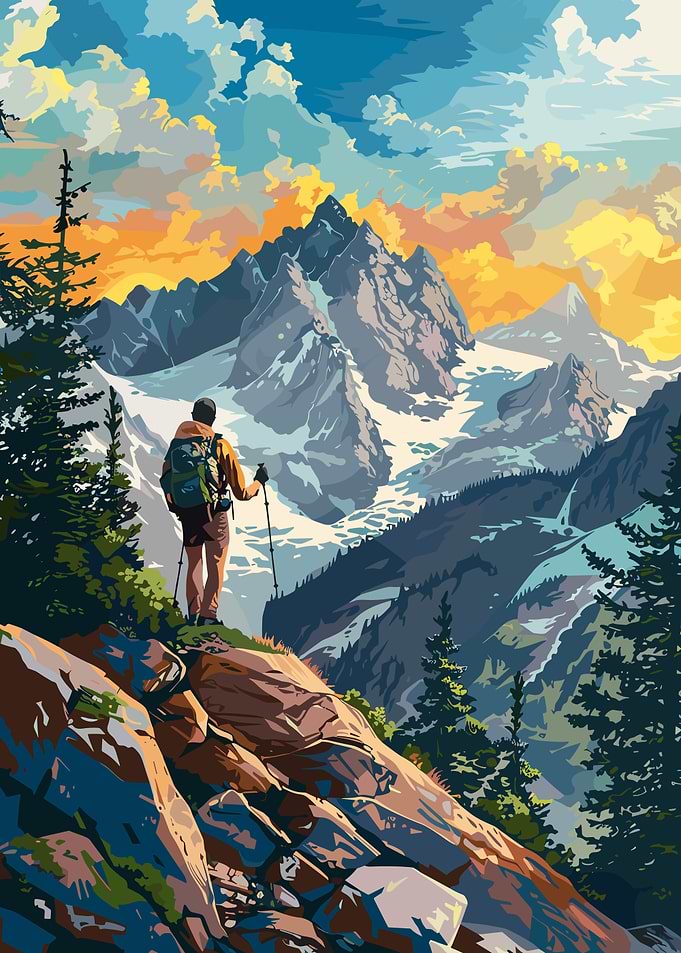 Mountain Hiker in Summer