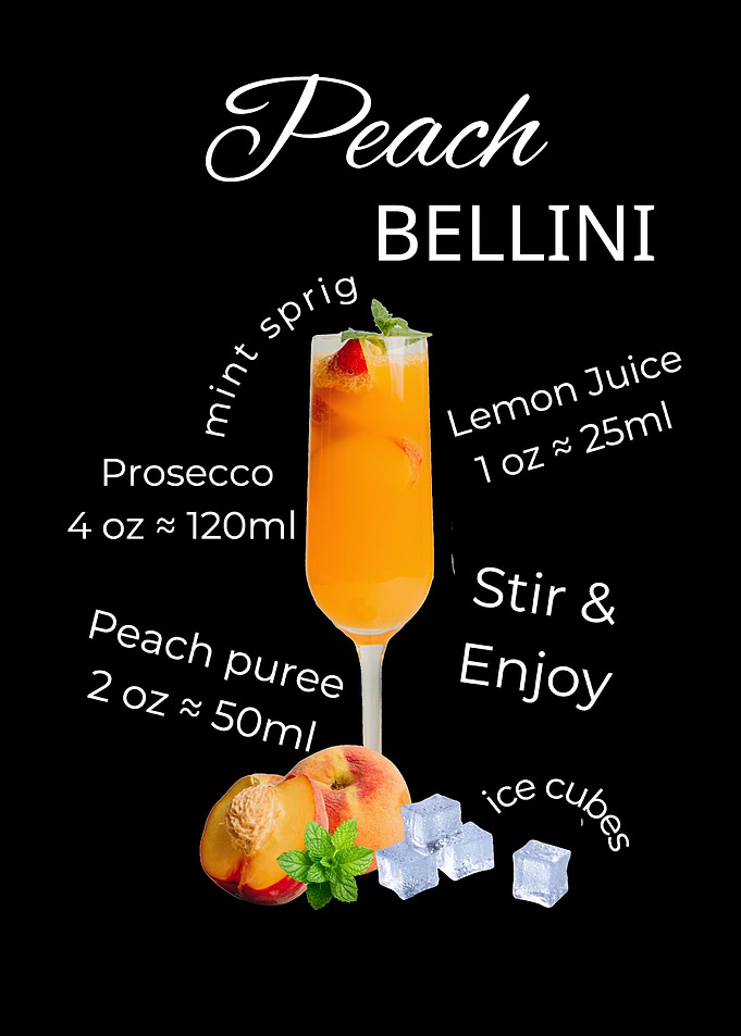 Peach Bellini Cocktail Recipe Bar Kitchen Wall Art