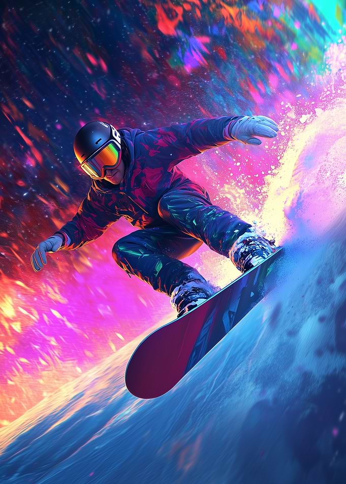 Snowboarder in Neon Glow