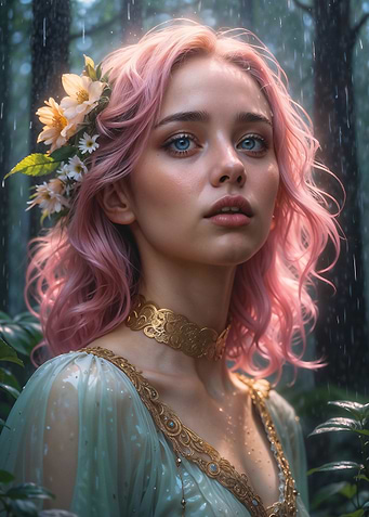 Pink-Haired Woman in Forest