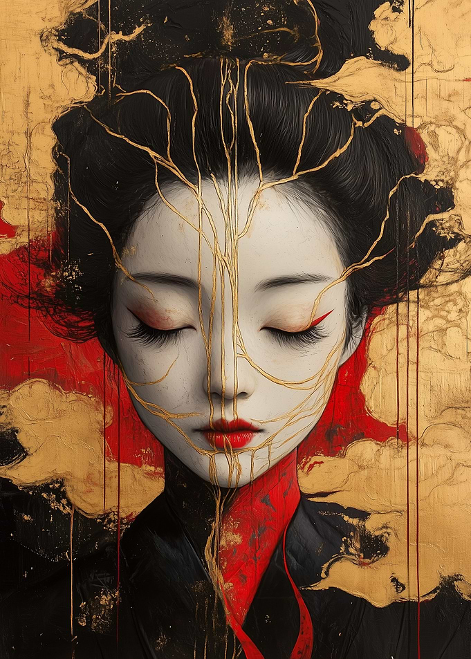 Geisha with Golden Kintsugi Veins