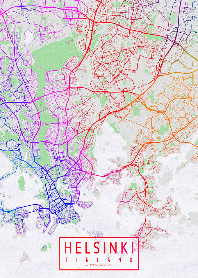 Helsinki City Map Colorful