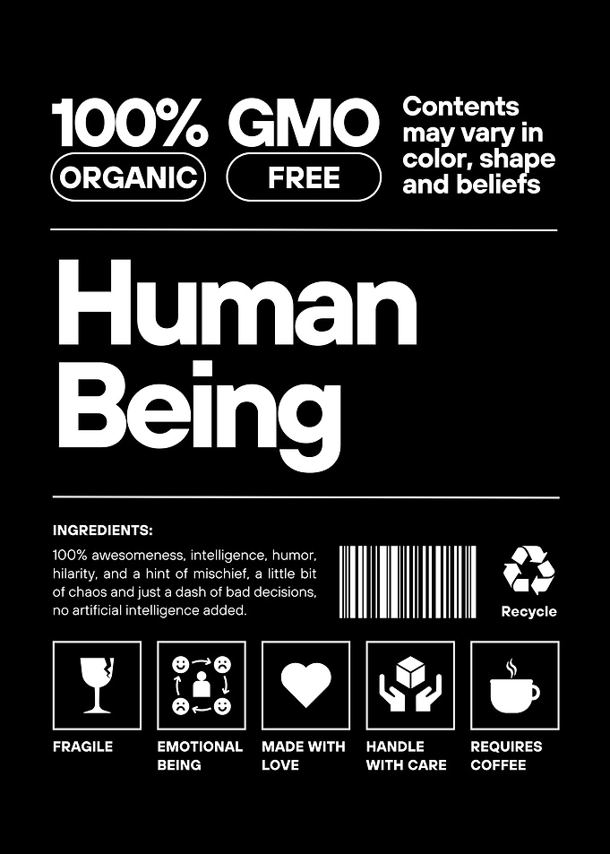 Funny Human Being Product Label