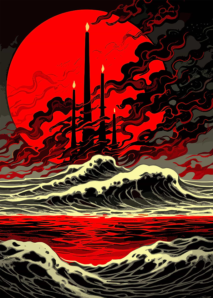 Red Moon and Burning Candles