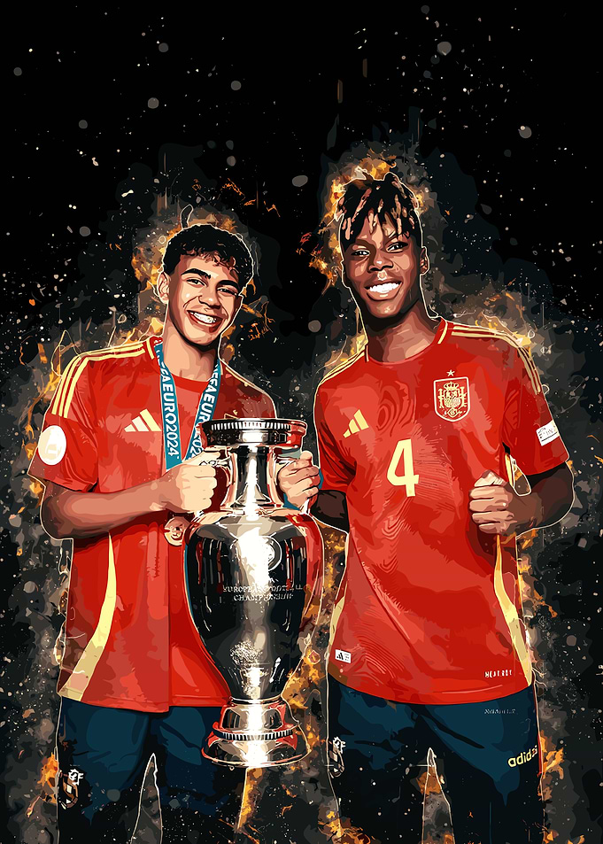 Lamin Yamal &amp; Nico Williams Spain Euro 2024 Champions