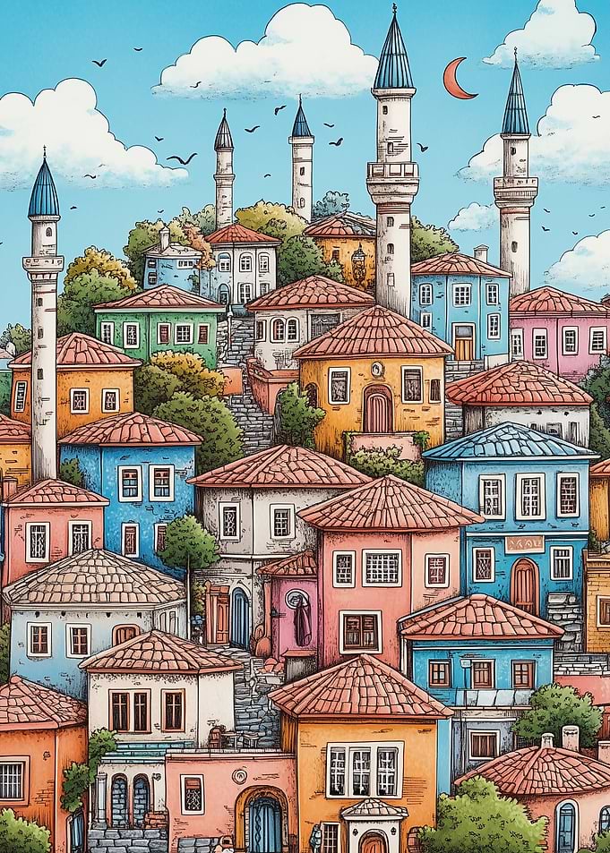 Colorful Town with Minarets
