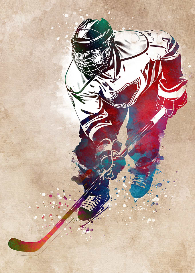 Hockey Player Watercolor Art