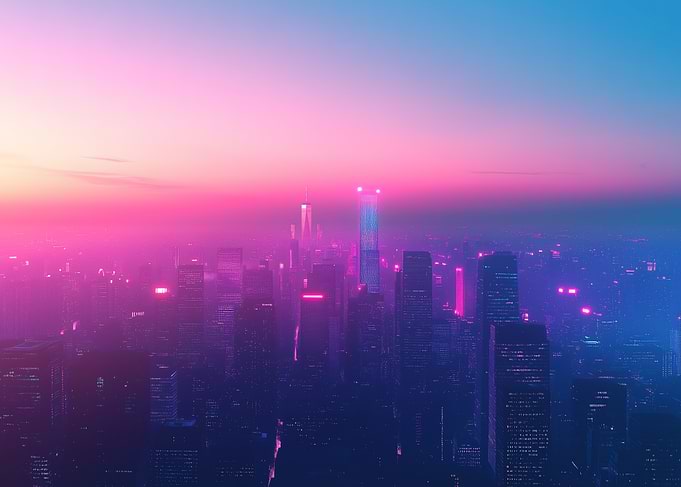Neon Cityscape at Sunset