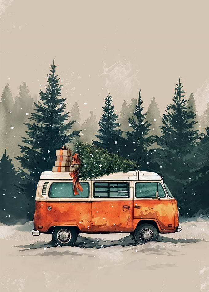 Christmas Van in the Woods