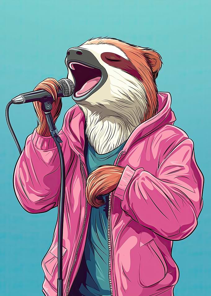 Singing Sloth in Pink Jacket