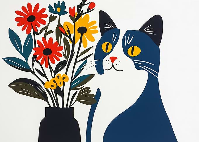 Cat and Flowers Illustration