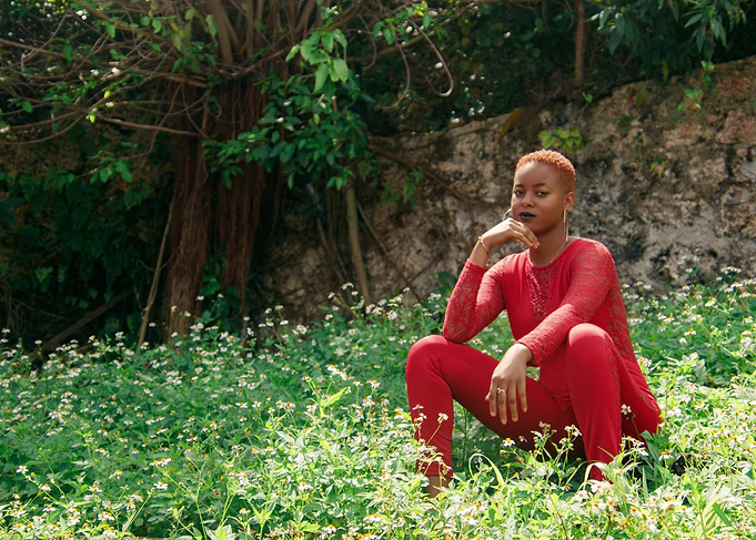 Woman in Red Outfit