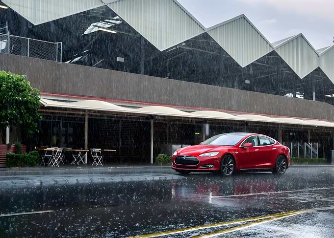 Tesla Model S in the Rain