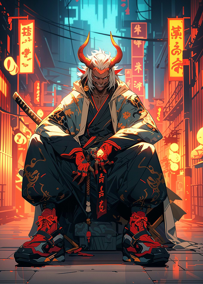 Demonic Samurai in Neon City