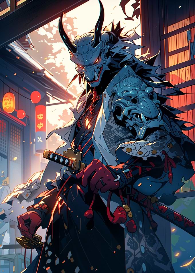 Samurai with Oni Mask