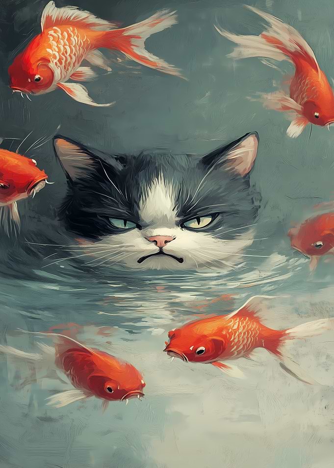 Grumpy Cat and Goldfish