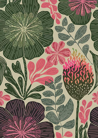 Floral Pattern with Green and Pink
