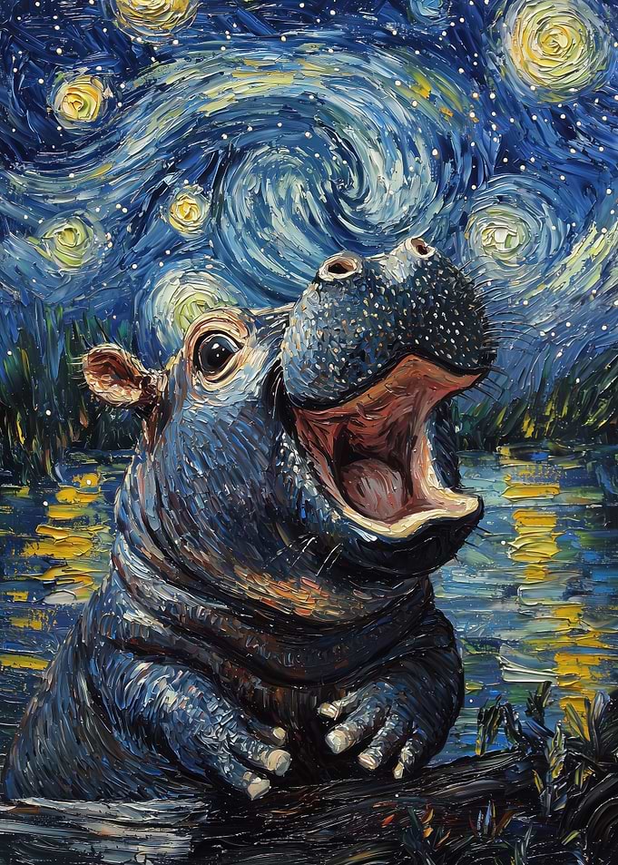 Hippopotamus Starry Night