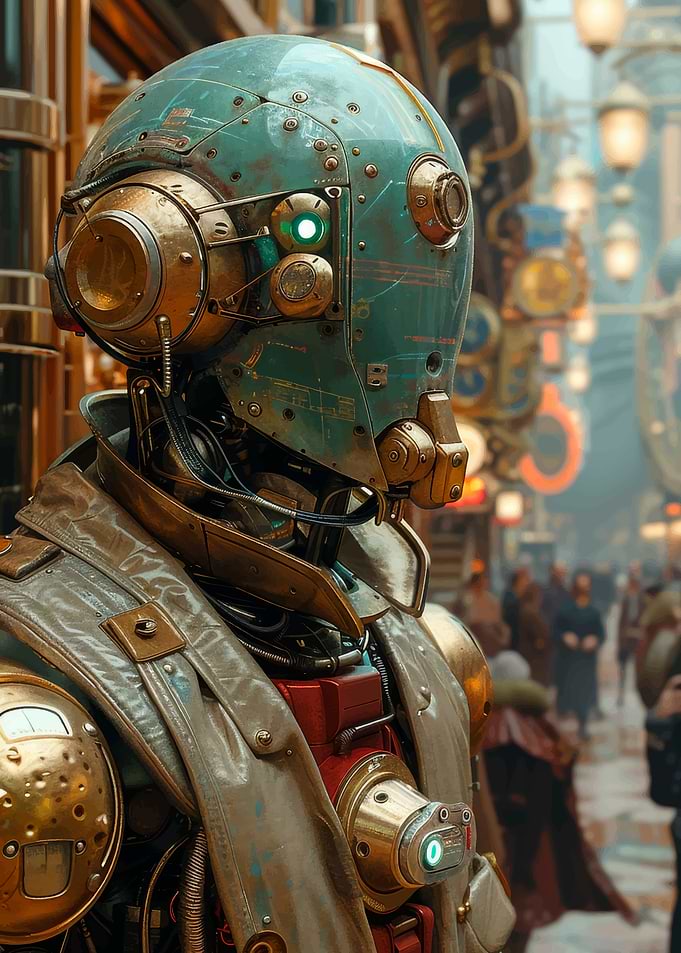 Steampunk Robot in City