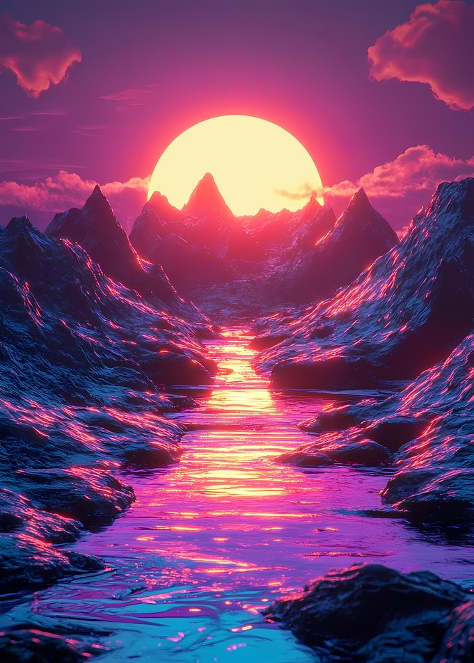 Sunset Synthwave Mountain River