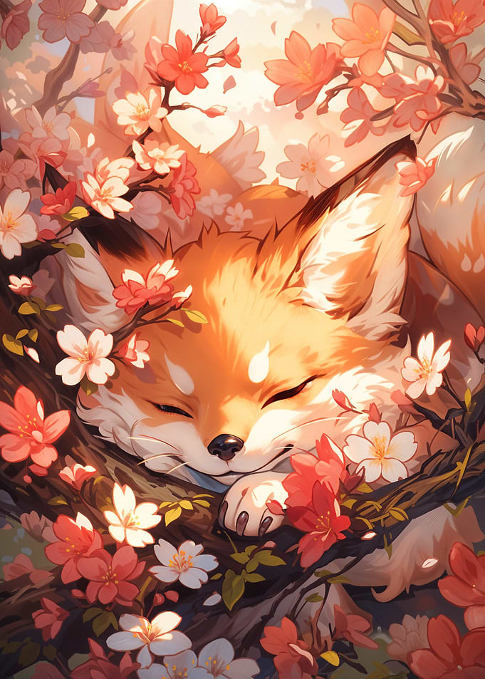Sleeping Fox in Cherry Blossoms