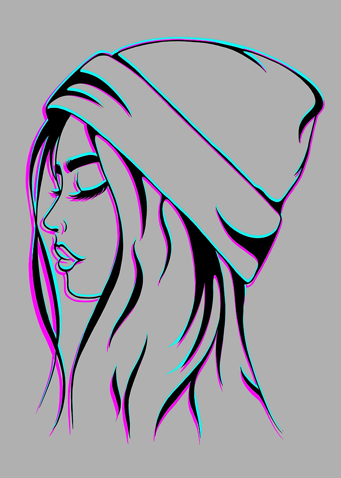 Girl in Beanie with Glitch Effect