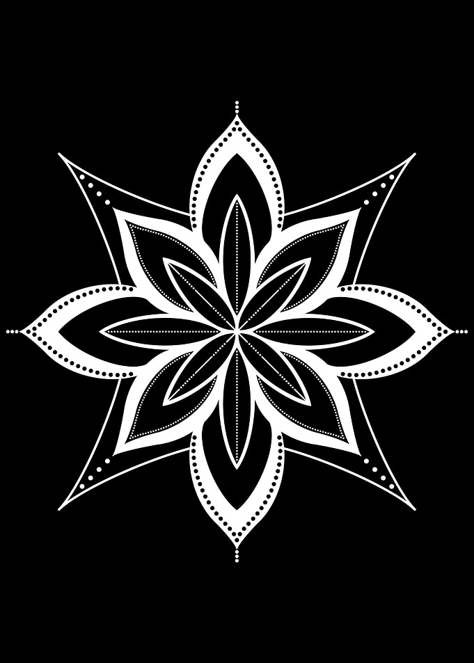 White Flower-like Mandala on Black