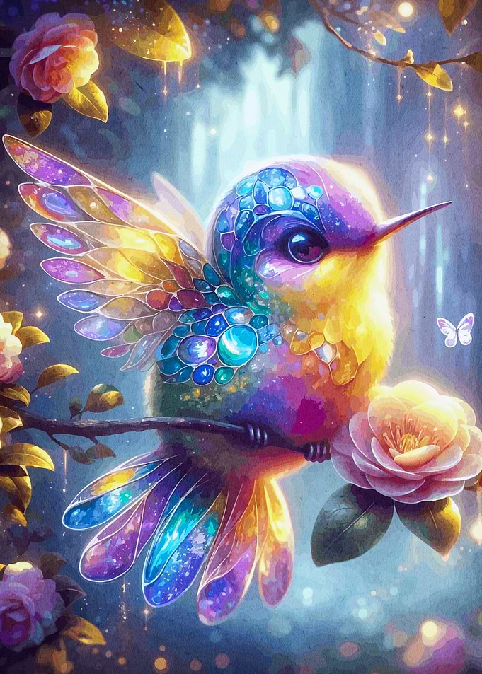 Hummingbird with Gemstone Feathers