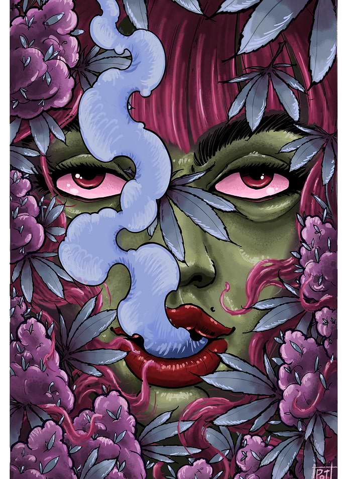 Woman Smoking in Flowers