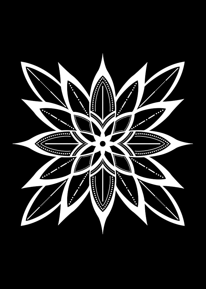 White Mandala Petals on Black