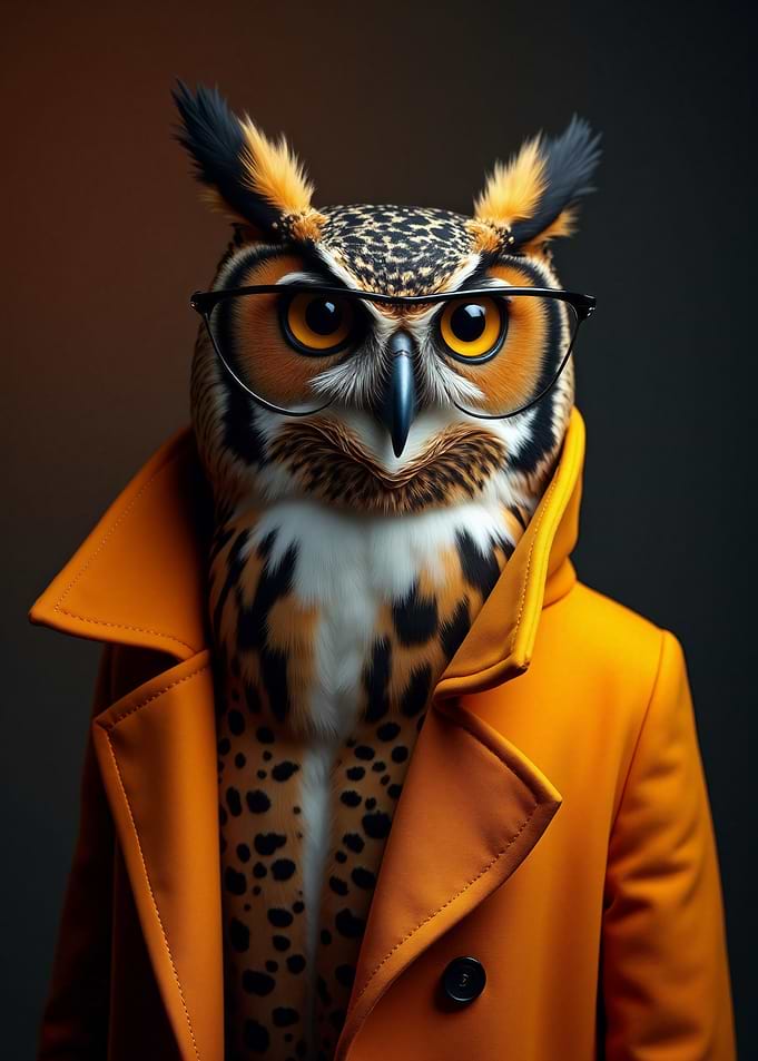 Owl in Glasses and Coat
