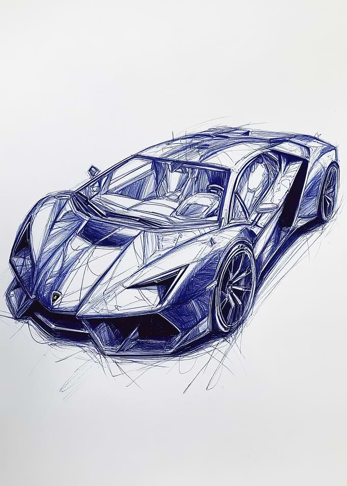 Blue Lamborghini Drawing