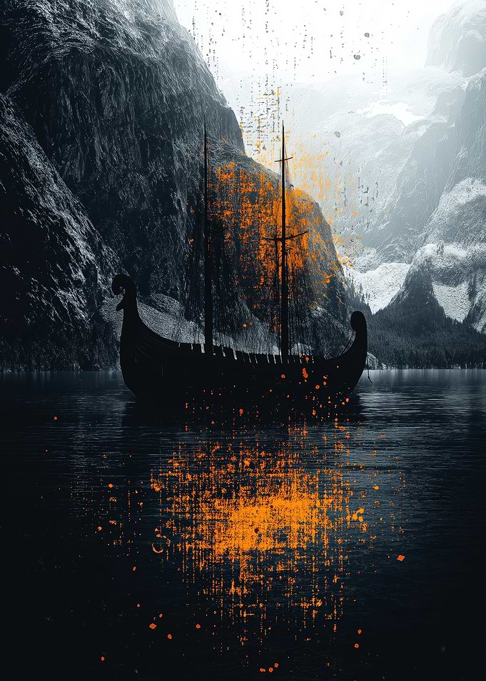 Viking Ship in Fjord