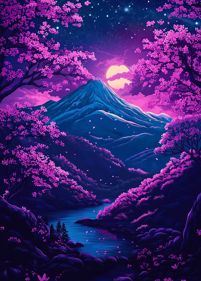 Cherry Blossum Mountain Landscape Japan