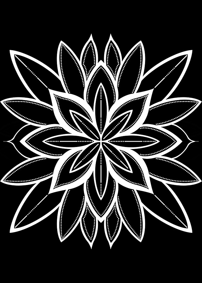Black and White Waterlily Mandala
