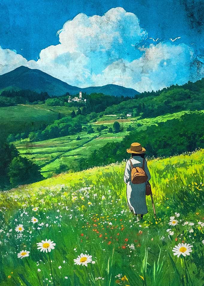 Woman Walking Field