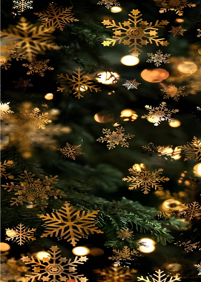 Golden Snowflakes on Green