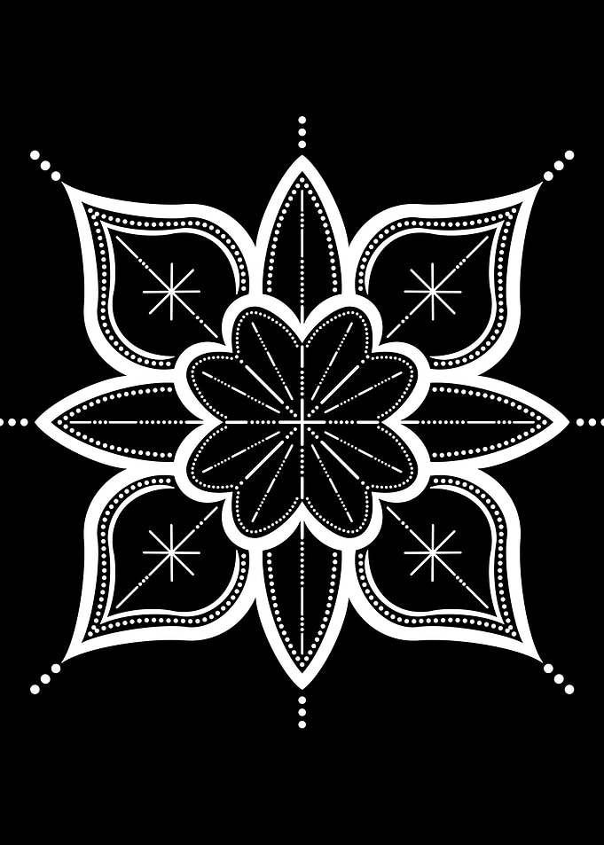 White Mandala Flower on Black