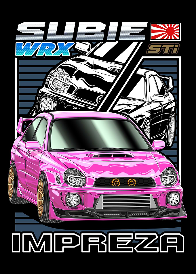 Pink Subie Impreza WRX Bug Eye Comic Style