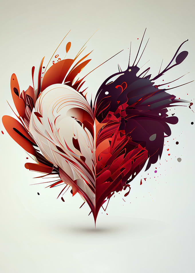 Heart Splash Red White Abstract