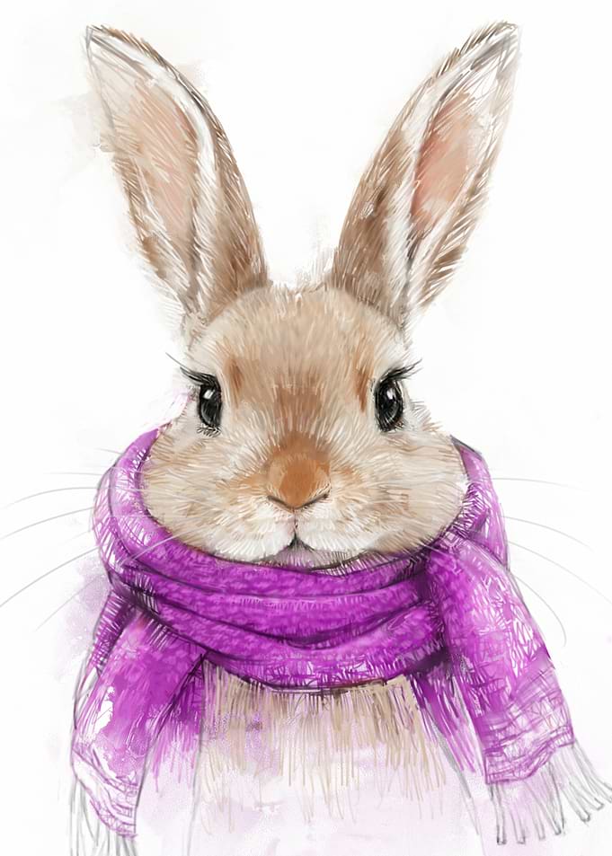 Cute Bunny in Purple Scarf