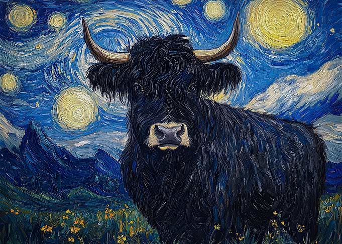 Highland Cow Starry Night