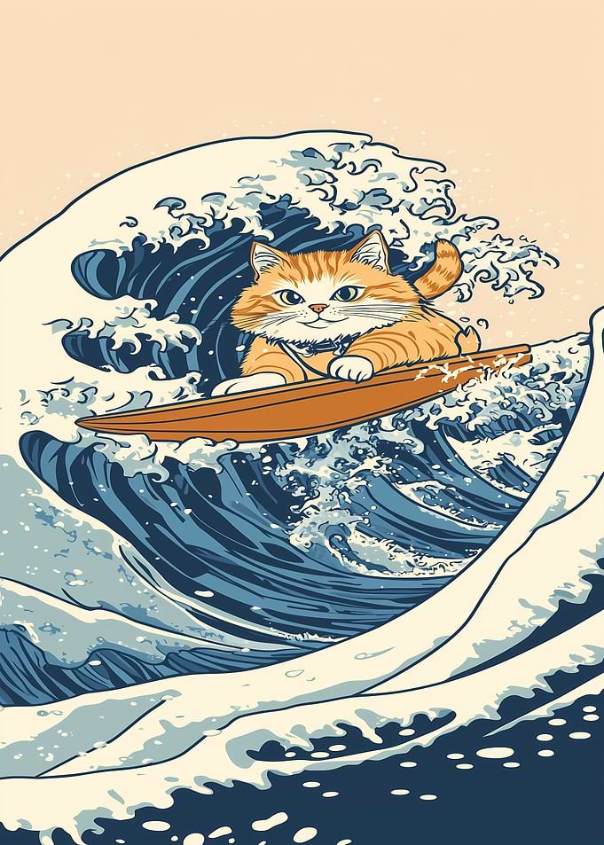 Cat Surfing The Great Wave