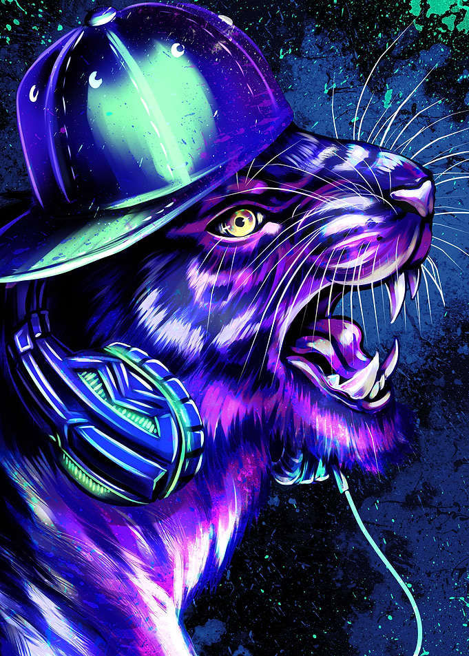 Tiger with Headphones