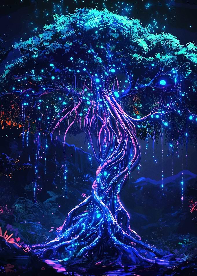 Glowing Tree in Forest