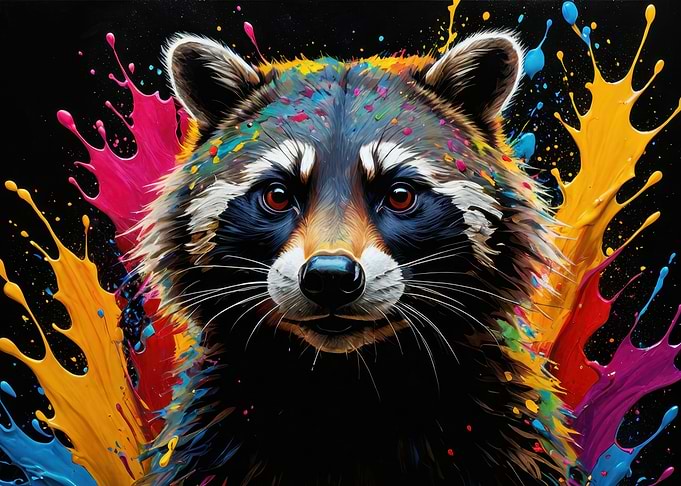 Raccoon in Color Splashes