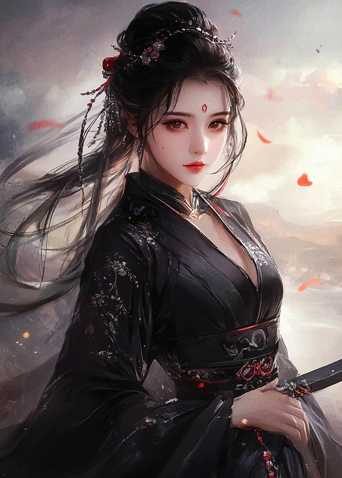 Warrior Woman in Black Kimono