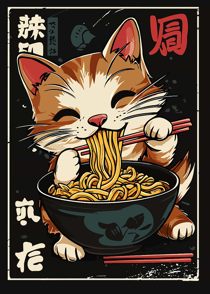 Cat Eating Ramen