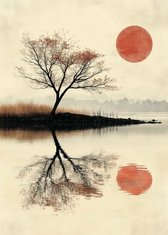 Silhouette Tree and Red Sun